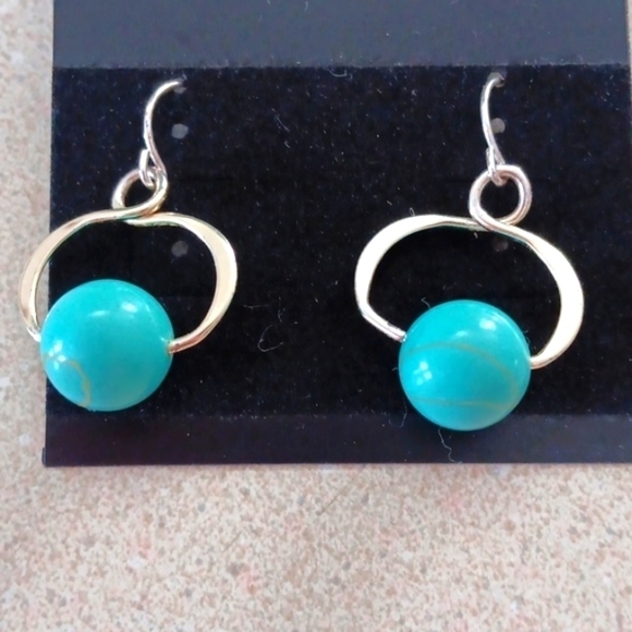 Silver and Gold Tone and Turquoise Earrings - Picture 5 of 8